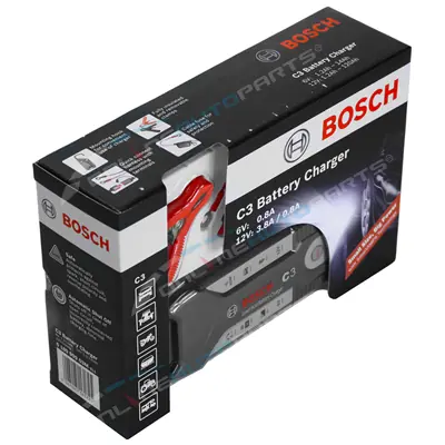 C3 | GENUINE BOSCH 3.8A Car Bike Battery Charger - 6v 12v - AGM