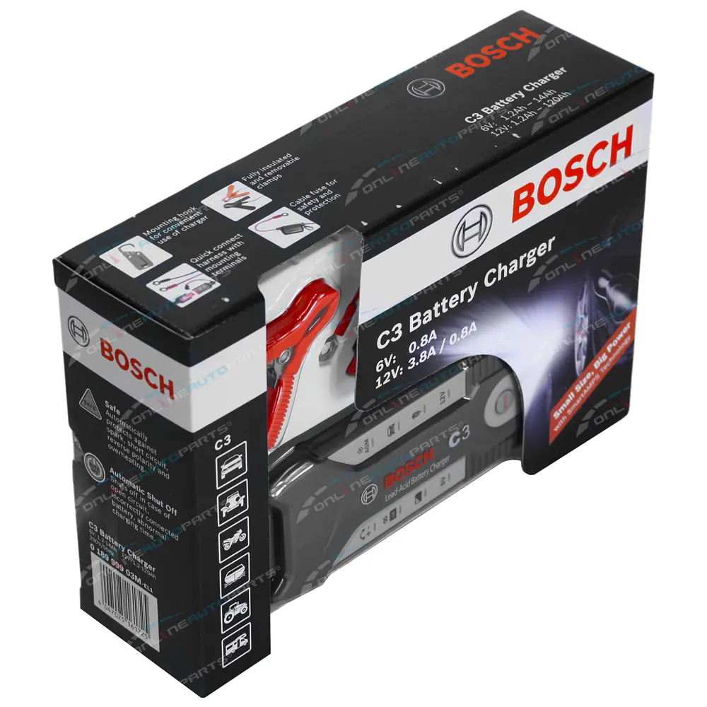 C3 | GENUINE BOSCH 3.8A Car Bike Battery Charger - 6v 12v - AGM
